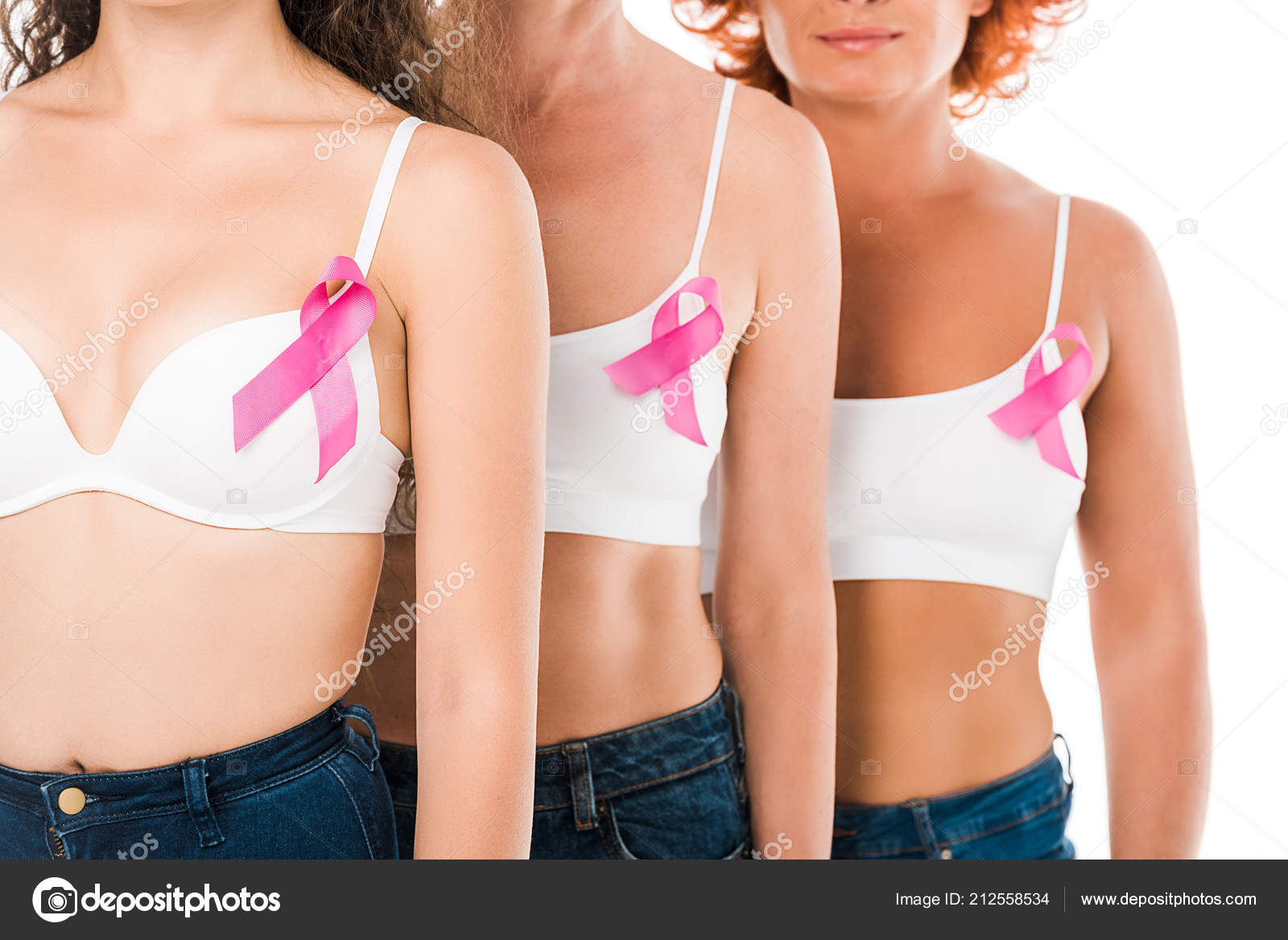 Cropped Shot Women Bras Breast Cancer Awareness Ribbons Isolated