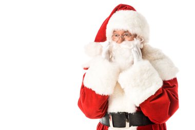 Noel Baba beyaz izole eller aracılığıyla bağırarak