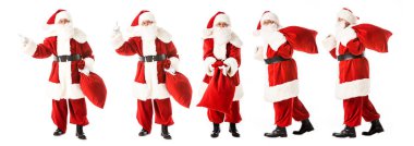 collage of santa claus with sack in various poses isolated on white clipart