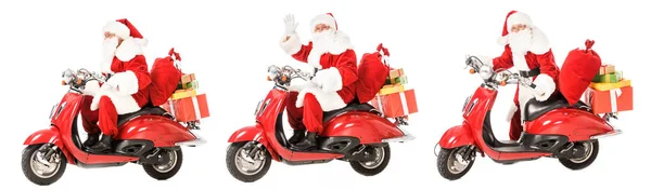 Collage Santa Claus Équitation Vintage Scooter Rouge Dans Diverses Poses — Photo