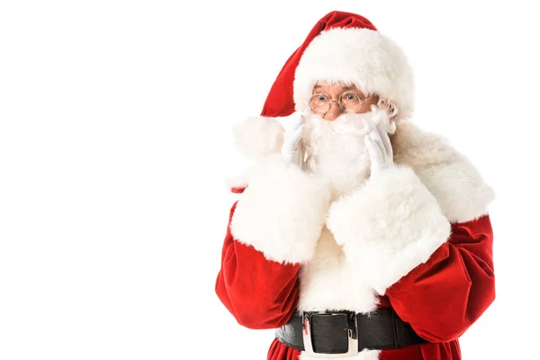 Santa Claus Wołanie Przez Ręce Białym Tle — Zdjęcie stockowe