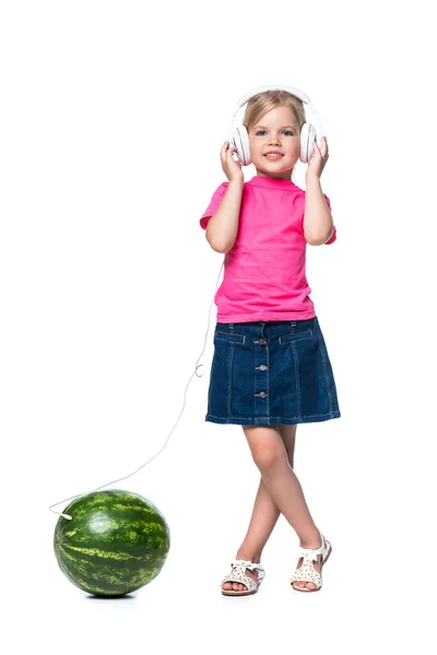 Child Listening Music Headphones Isolated White Technology Concept — Free Stock Photo