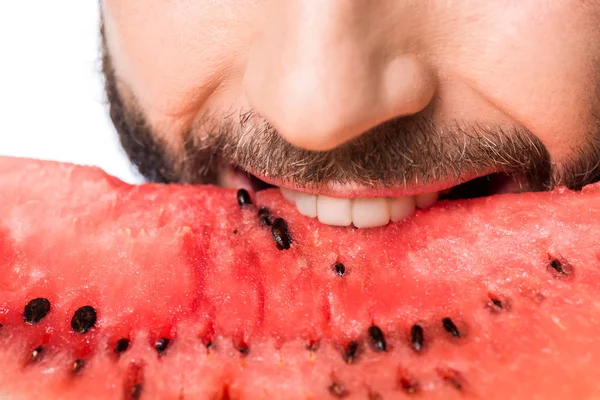 Cropped View Man Eating Watermelon Isolated White — Stock Photo, Image