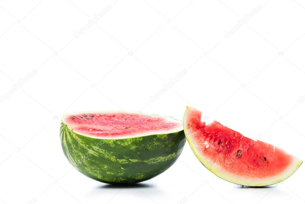 green fresh watermelon isolated on white
