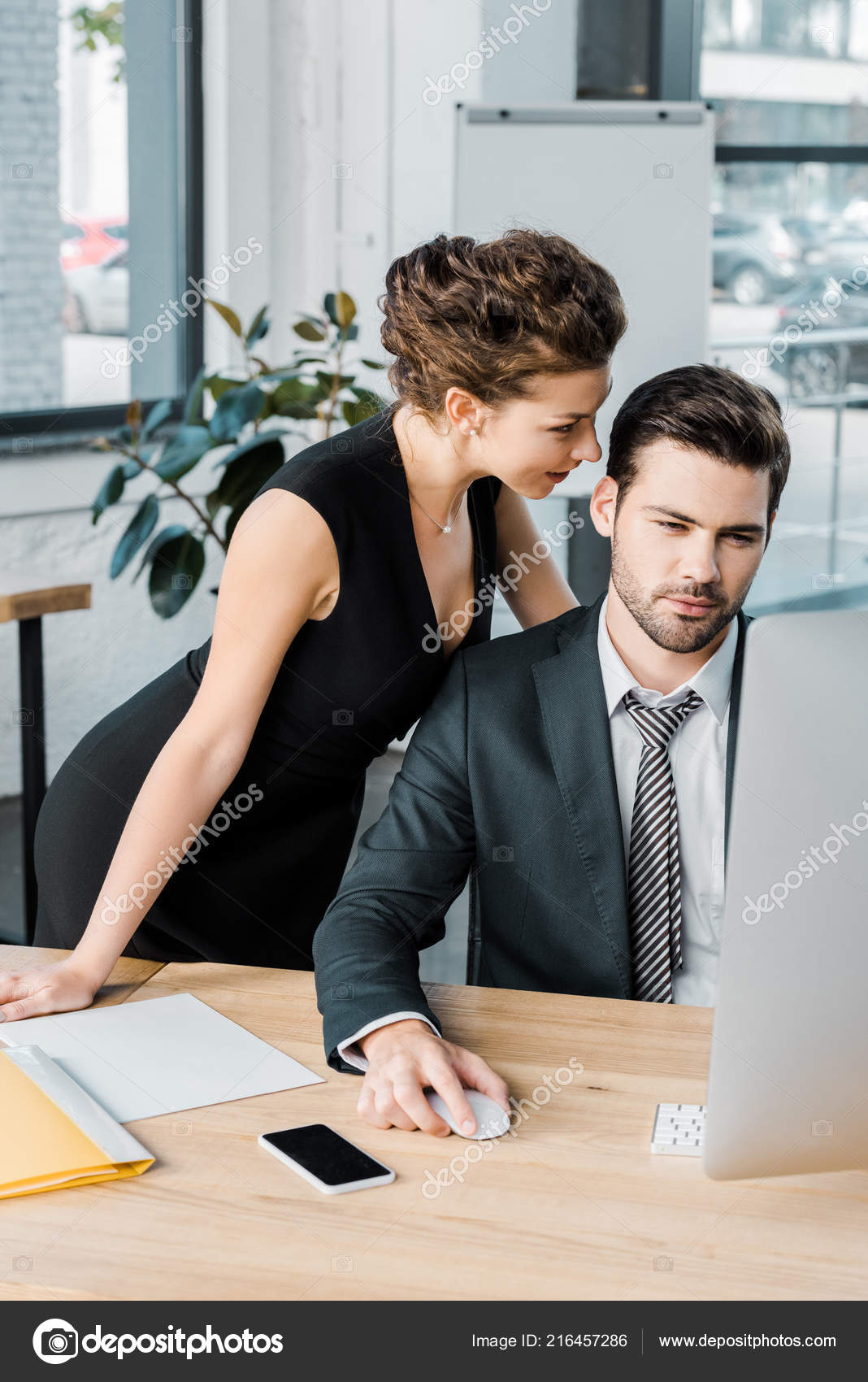 Young Seductive Businesswoman Flirting Colleague Work Office Stock