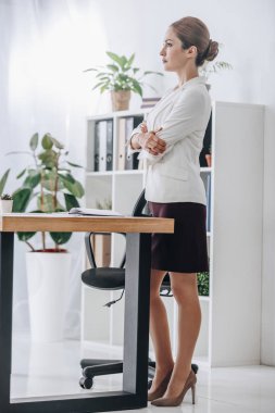 kendine güvenen işkadını planlayıcısı ve office içinde laptop ile masada duran