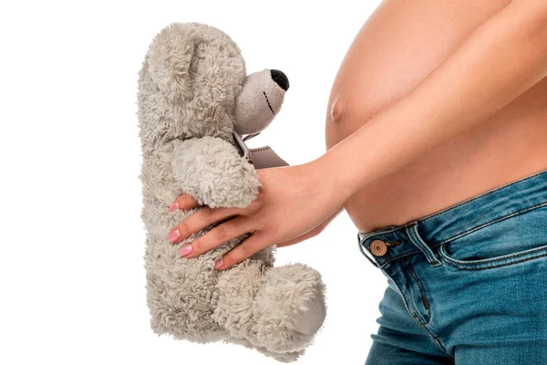 Teilansicht Von Schwangeren Mädchen Mit Teddybär Vor Bauch Isoliert Auf — kostenloses Stockfoto