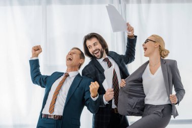 happy office workers rejoicing great deal in office clipart