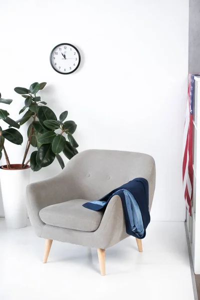 Interieur Van Moderne Woonkamer Met Fauteuil Plant Klok Muur — Stockfoto