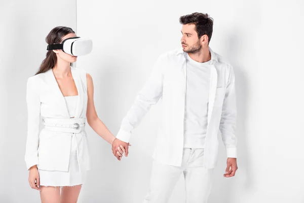 Adult Man Walking Woman Virtual Reality Headset — Free Stock Photo