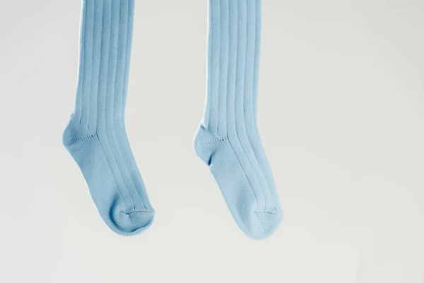 Пара Синіх Бавовняних Шкарпеток Ізольовані Сірому — стокове фото