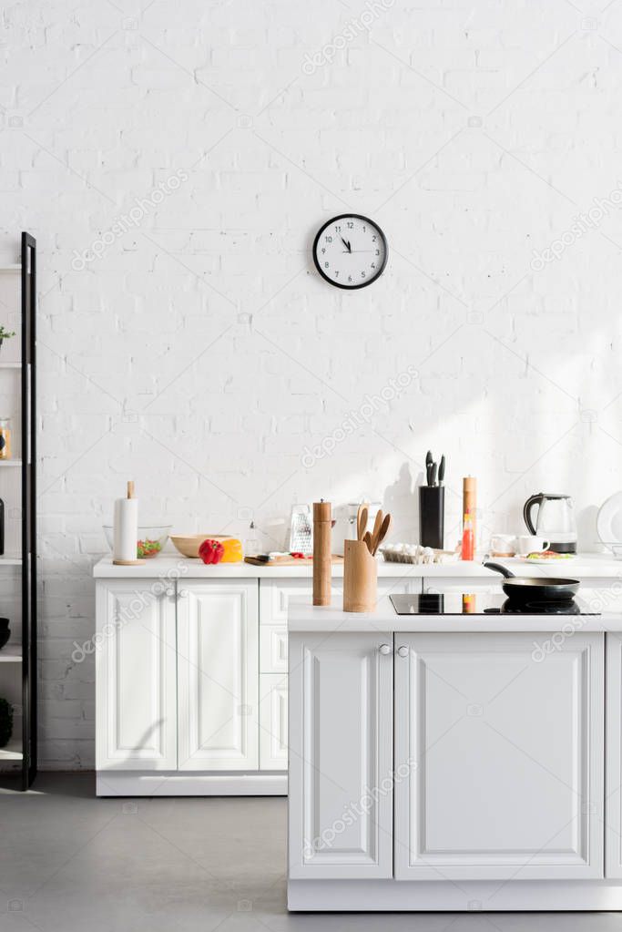 kitchen minimalistic interior with cooking supplies and devices 
