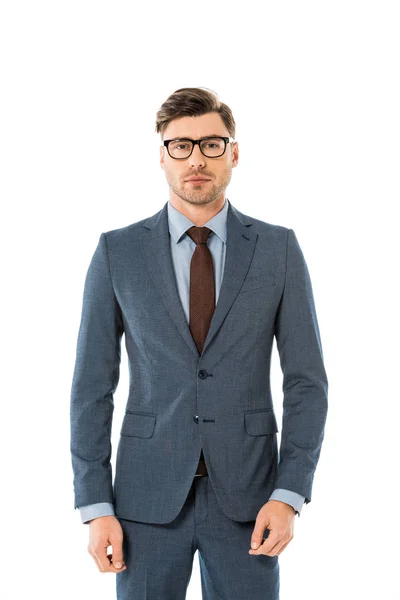Adult Businessman Glasses Suit Isolated White — Stock Photo, Image