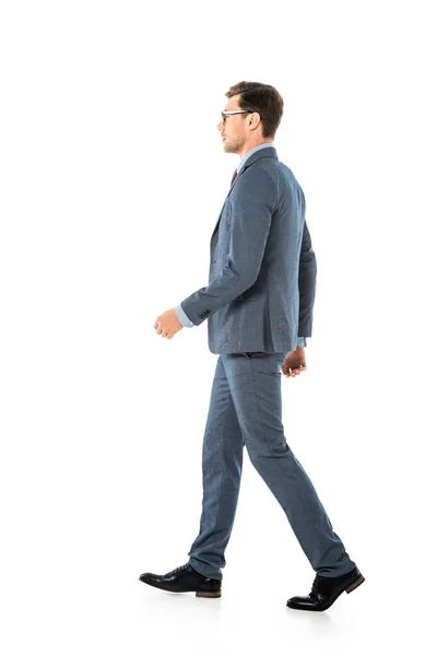 Side View Adult Businessman Walking Isolated White — Stock Photo, Image