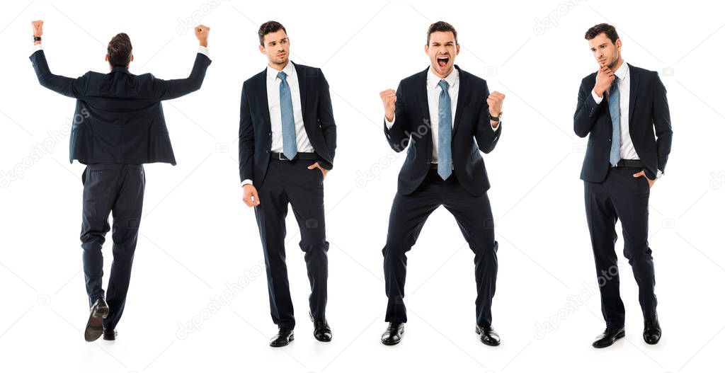 collage of businessman showing different reactions isolated on white
