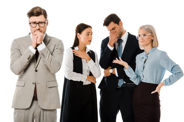 Guilty Worried Businessman Colleagues Isolated White — Stock Photo, Image