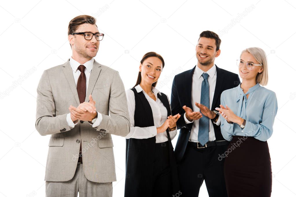 successful business team applauding to boss isolated on white