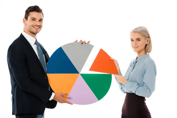 Business Colleagues Holding Colorful Chart Isolated White — Stock Photo, Image
