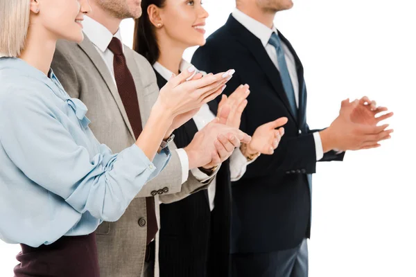 Vista Recortada Éxito Aplaudiendo Equipo Negocios Aislado Blanco — Foto de Stock