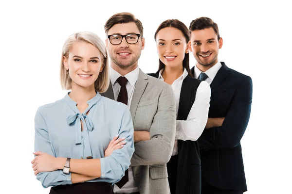 Professional Business Group Posing Crossed Arms Isolated White — Stock Photo, Image