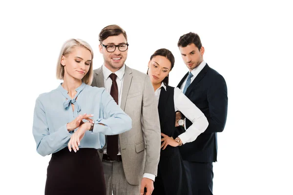 Different Businesspeople Waiting Queue Isolated White — Stock Photo, Image