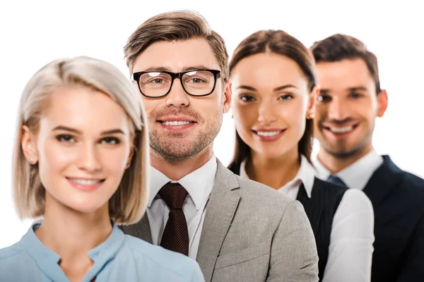 Smiling Business Group Looking Camera Isolated White — Stock Photo, Image