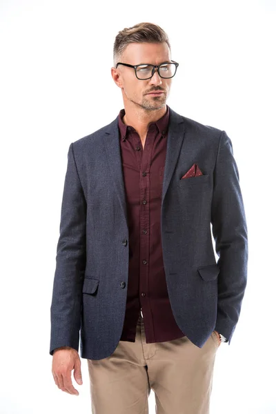 Hombre Con Estilo Confianza Las Gafas Chaqueta Mirando Hacia Otro — Foto de stock gratuita