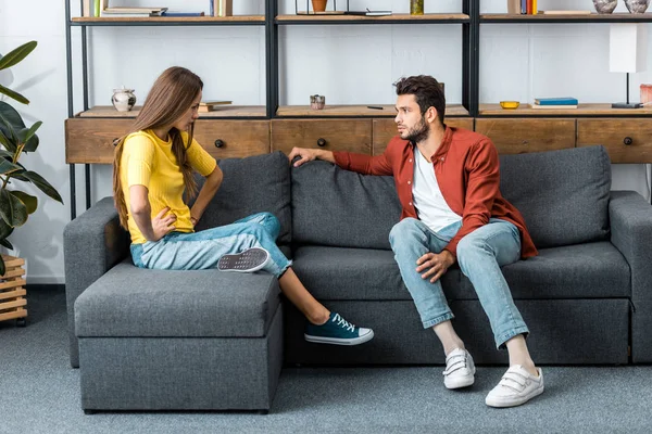 Boyfriend Girlfriend Quarreling Sofa Living Room — Stock Photo, Image