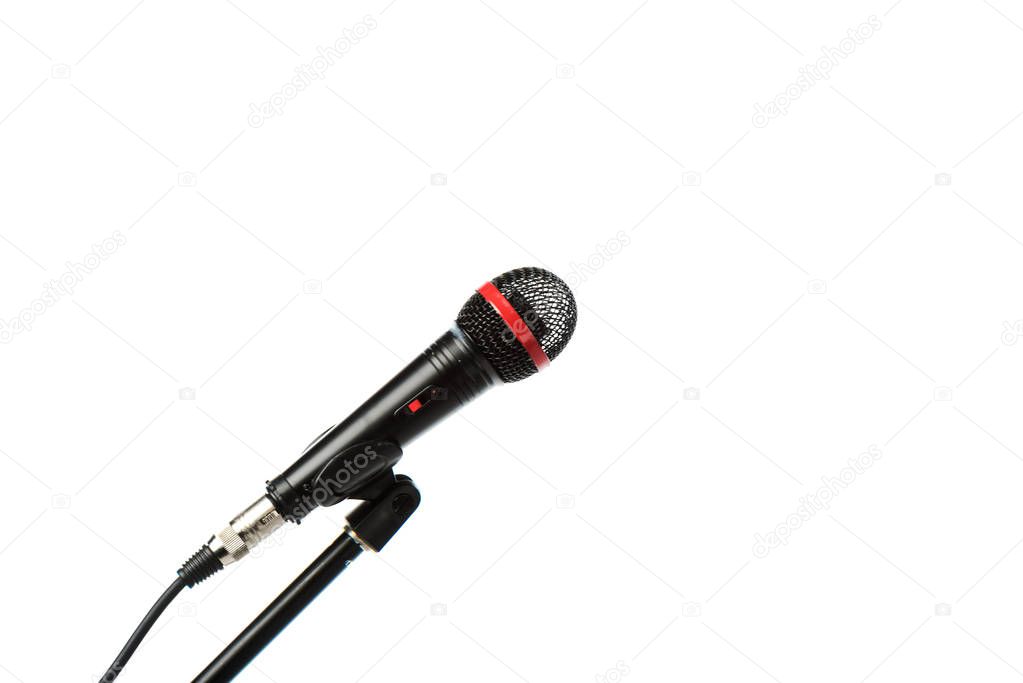 close up view of electric microphone isolated on white