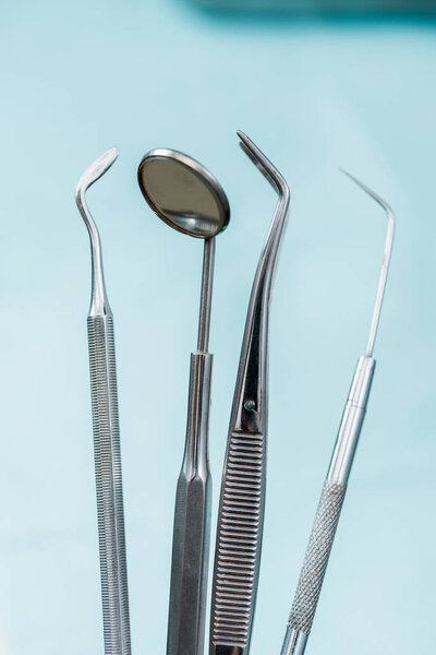 close up of medical instruments in dental clinic 