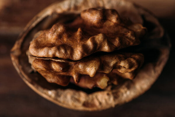 top view of walnut in nut shell as dementia symbol