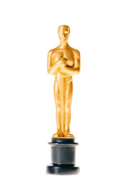 KYIV, UKRAINE - JANUARY 10, 2019: golden oscar statue award isolated on white clipart