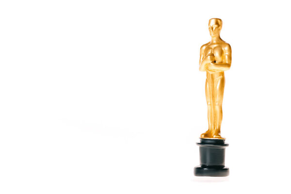golden oscar award isolated on white with copy space