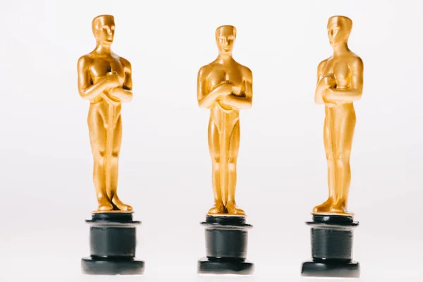 Kiew Ukraine Januar 2019 Goldglänzende Oscar Statuetten Isoliert Auf Weiß — Stockfoto