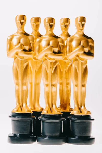 Quiiv Ucrânia Janeiro 2019 Estatuetas Prêmio Oscar Dourado Isoladas Branco — Fotografia de Stock