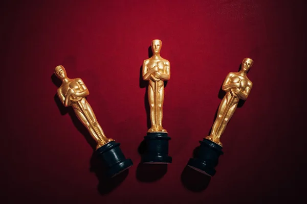 Kyiv Ukraine January 2019 Top View Golden Oscar Award Statuettes — 스톡 사진