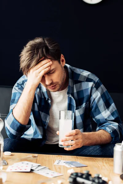 Man Suffering Hangover Holding Glass Water Hand Party — Stock Photo, Image
