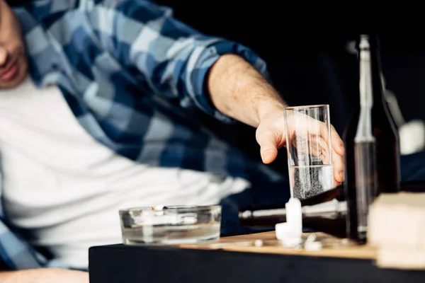 Selective Focus Man Talking Glass Water — Stock Photo, Image