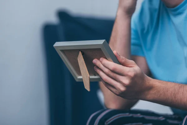 Cropped View Man Holding Photo Frame Copy Space — Stock Photo, Image