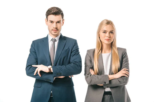 Confident Corporate Businesspeople Posing Crossed Arms Isolated White — Stock Photo, Image