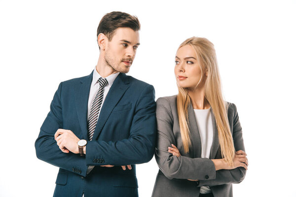 successful businesspeople posing with crossed arms isolated on white