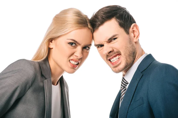 Aggressive Businesspeople Showing Teeth Having Conflict Isolated White — Stock Photo, Image