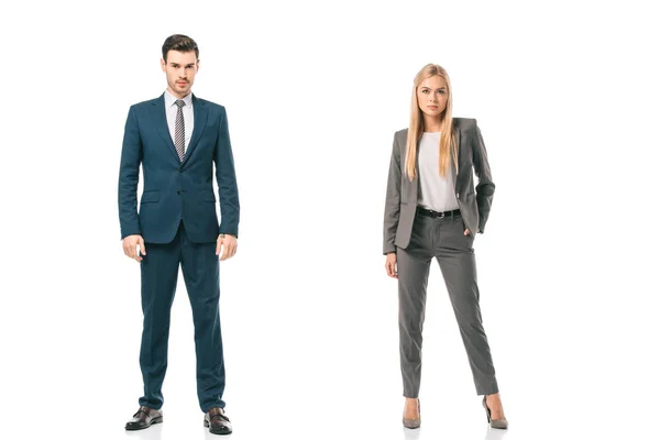 Självsäker Företagare Poserar Kostymer Isolerad Vit — Stockfoto