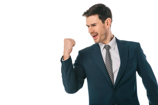 Excited Successful Businessman Celebrating Triumph Isolated White — Stock Photo, Image
