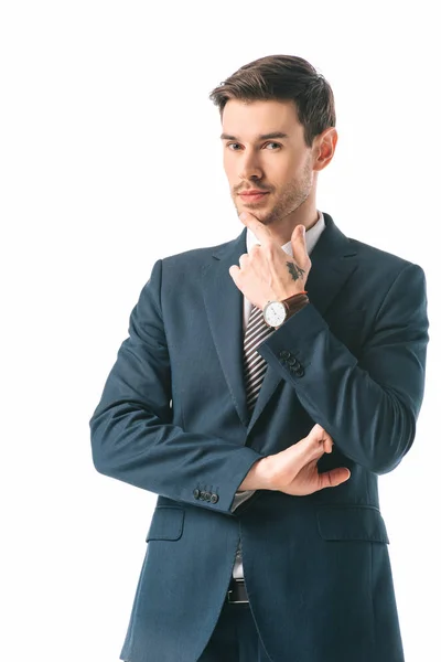 Pensive Businessman Standing Suit Isolated White — Stock Photo, Image