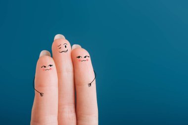 cropped view of cheerful human fingers isolated on blue clipart