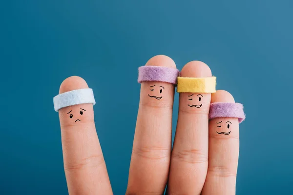 Cropped View Confused Sporty Fingers Headbands Isolated Blue — Stock Photo, Image