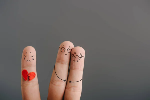 Abgeschnittene Ansicht Von Fingern Als Glückliches Verliebtes Paar Und Drittes — Stockfoto