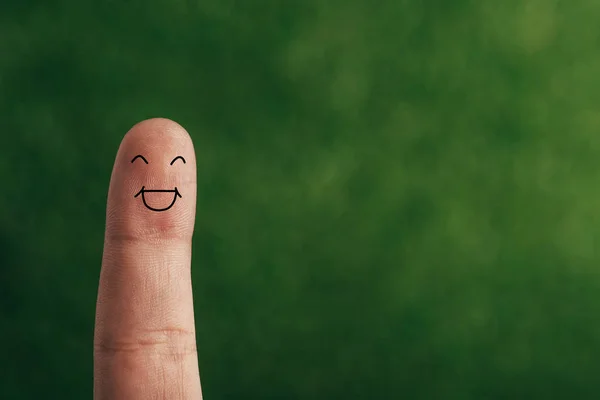 Cropped View One Finger Cheerful Face Green — Stock Photo, Image