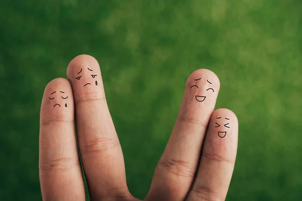Cropped View Crying Smiling Couples Fingers Green — Stock Photo, Image